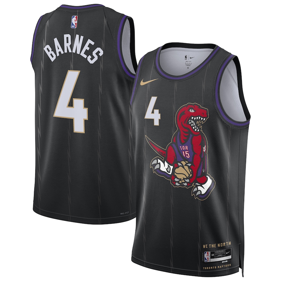 Men Toronto Raptors #4 Scottie Barnes Nike Black City Edition 2024-25 Swingman Player NBA Jersey->houston rockets->NBA Jersey